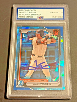 JAMES TIBBS signed auto 2024 1st Bowman Chrome Sapphire Refractor PSA Auto 10 - Image 1
