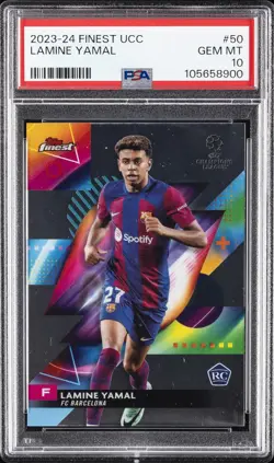 2023-24 TOPPS FINEST UEFA CLUB COMPETITIONS #50 LAMINE YAMAL PSA 10 - Image 1