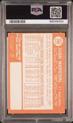 1964 Topps MLB Baseball #280 Juan Marichal HOF ACE Pitcher #27 SF Giants PSA 2.5 - Image 2