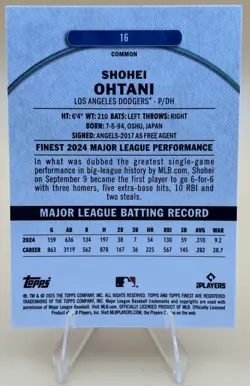 2025 Topps Finest | #16 Shohei Ohtani Common - Dodgers - Image 2