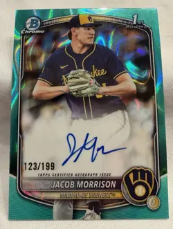 2025 Bowman Draft Jacob Morrison Chrome Auto Aqua Lava Refractor 1st /199 - Image 1