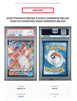 Pokemon Darkness Ablaze Charizard VMAX Full Art Ultra Rare Card 20/189 PSA 10 - Image 3