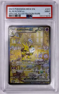 2023 POKEMON MEW EN-151 SPECIAL ILLUSTRATION RARE ALAKAZAM EX 201 PSA 9 - Image 1