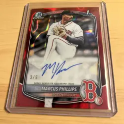 2025 Bowman Draft Marcus Phillips 1st Bowman Red Wave Refractor Auto /5 - Image 1
