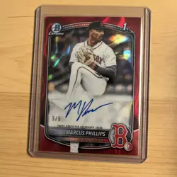 2025 Bowman Draft Marcus Phillips 1st Bowman Red Wave Refractor Auto /5 - Image 3