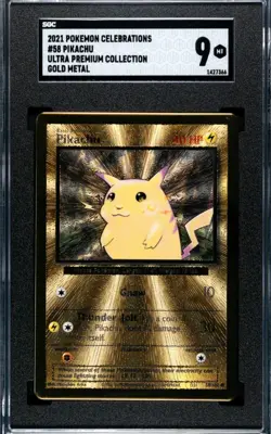 Pokemon 25th Anniversary Celebrations Gold Metal Pikachu Card 58/102 SGC 9 - Image 1