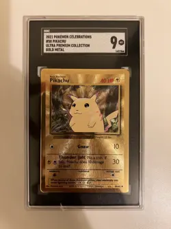 Pokemon 25th Anniversary Celebrations Gold Metal Pikachu Card 58/102 SGC 9 - Image 3