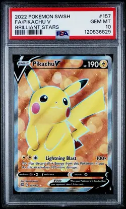 Pokemon SWSH Brilliant Stars #157/172 FA/PIKACHU V ULTRA RARE PSA 10 New Cert - Image 1