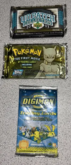 Lot Of 3 Vintage (sealed) Packs Of Cards Pokemon Topps 1999 Digimon NFL Ud Patch - Image 1