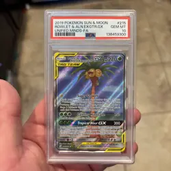 Pokemon Rowlet & Alolan Exeggutor GX 215/236 PSA 10 Unified Minds - Image 1