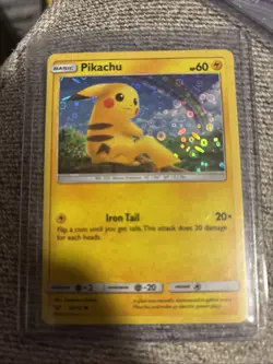 2017 Pikachu Holo Pokemon Trading Card 28/73 Holo Pikachu Card Rainbow - Image 1