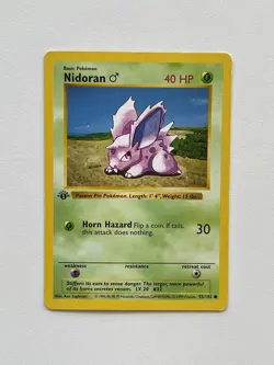 Nidoran M 55/102 1st Edition Shadowless Base Set Pokemon Card LP - Image 1