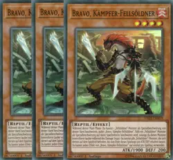 yugioh 3x Bravo, Kampfer-Fellsoldner DASA-DE019 SUPER RARE 1AUFLAGE DEUTSCH - Image 1