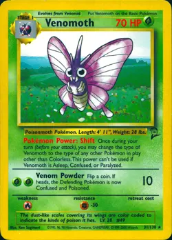 VENOMOTH 31/130 RARE BASE SET 2 POKEMON MP - Image 1
