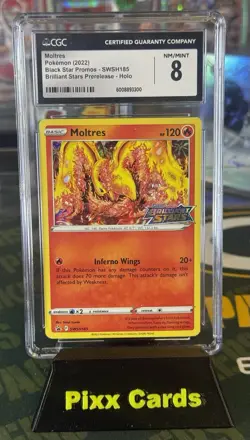 2022 Pokemon Moltres Black Star Promos Brilliant Stars Prerelease Holo CGC 8 - Image 1