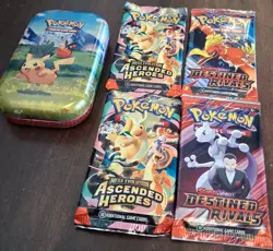 Pokemon Tin 4 Booster Packs Mega Evolution Ascended Heroes Destined Rivals Pika… - Image 2