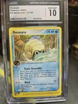 CGC 10 GEM MINT Pokemon 2003 Omanyte 70/100 Ex Sandstorm Card - Image 1