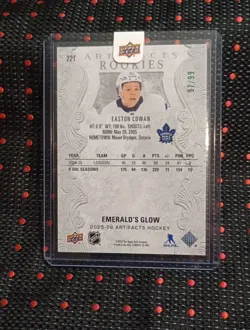 25-26 Upper Deck Artifacts #227 Easton Cowan RC Emerald’s Glow /99💥 READ DISC💥 - Image 2