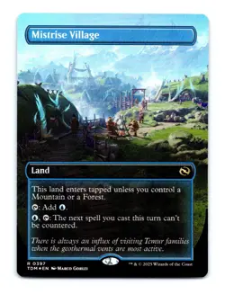 1x Mistrise Village, Borderless Art Foil, Magic MTG NM - Centering Off A Bit - Image 1