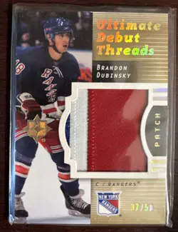 07-08 Ultimate Debut Threads Patch 37/50 Brandon Dubinsky NY Rangers - Image 1