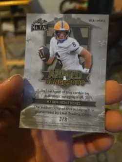 2026 Leaf Metal Football Mason Heintschel #/8 Armed & Dangerous Prospect RC Auto - Image 4
