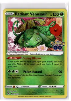 Radiant Venusaur 004/078 Pokemon GO Holo NM - Image 1
