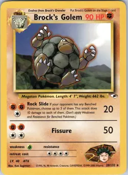 Pokemon TCG Card - Brock's Golem 20/132 Gym Heroes Rare Vintage - Image 1