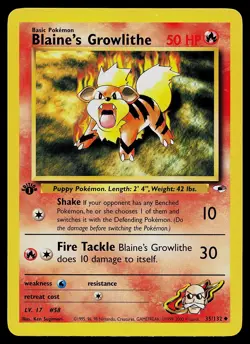 Pokemon Card - Blaine's Growlithe Gym Heroes 35/132 Uncommon 1st Edition - Image 1