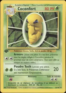 1999 Pokemon FRENCH 1st Edition Base Set Conconfort-Kakuna 33/102 NM - Image 1