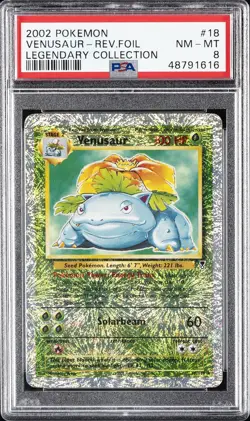 2002 POKEMON LEGENDARY COLLECTION #18 VENUSAUR-REVERSE FOIL PSA 8 - Image 1