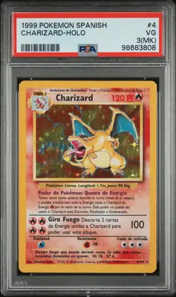 1999 POKEMON SPANISH #4 CHARIZARD-HOLO PSA 3 MK - Image 1