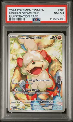 Pokemon TCG Hisuian Growlithe Sv06 Illustration Rare PSA 8 181/167 - Image 1