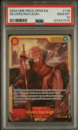 PSA 10 Silvers Rayleigh OP08-118 Two Legends Foil | Gem Mint 10 - Image 1