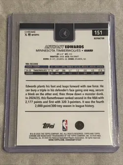 2025-26 Topps Chrome - Anthony Edwards #151 Refractor Timberwolves NM+ - Image 2