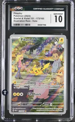 Pikachu 173/165 Scarlet & Violet 151 Holo Illustration Rare 2023 CGC 10 GEM MINT - Image 2