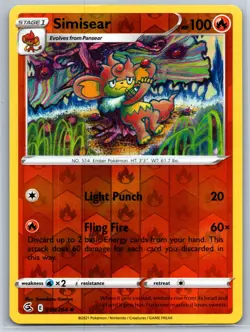 Simisear - Reverse Holo - Fusion Strike 038/264 Tomokazu Komiya Pokemon Card NM - Image 1