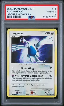 2007 POKEMON DIAMOND & PEARL SECRET WONDERS #14 LUGIA-HOLO PSA 8 - Image 1