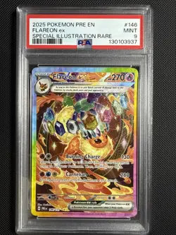 2025 Pokemon Prismatic Evolutions Flareon Ex FULL ART SIR #146/131 PSA 9 - Image 1