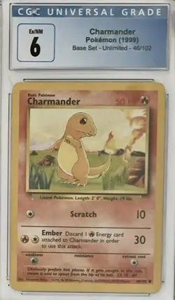 1999 Pokemon # 46/102 Charmander CGC 6 Ex-NM Base Set Unlimited - Image 1
