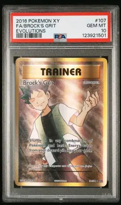 2016 Pokemon XY Evolutions #107 Full Art Brock's Grit Trainer PSA 10 - Image 1