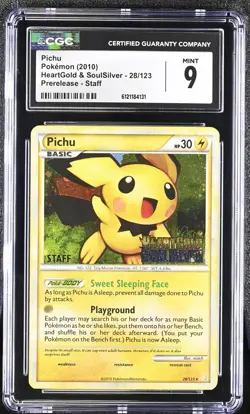 CGC 9 MINT Pichu HeartGold & SoulSilver 28/123 Prerelease Staff Pokemon Card - Image 1