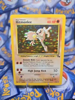 Vintage 1999 Pokemon TCG Fossil Hitmonlee 7/62 Holo Rare LP - Image 1