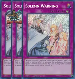 Yugioh! 3x Solemn Warning RA02-EN078 Secret Rare 1st Ed NM - Image 1