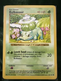 Pokemon TCG Bulbasaur Shadowless Base Set Common Card - Image 1