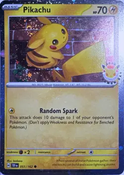 Pikachu 051/162 COSMO HOLO PROMO Pokemon Day 2026 Near Mint with SWIRL - Image 1