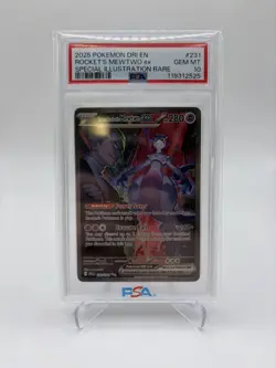 2025 Pokemon Rocket’s Mewtwo EX PSA 10 SPECIAL ILLUSTRATION RARE 231/182 DRI - Image 1