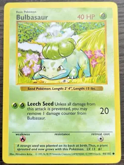 Bulbasaur 044/102 Pokemon TCG WOTC Base Set Shadowless Common Light Play LP - Image 1