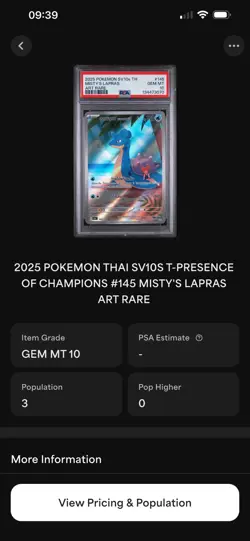 Pokemon Misty's Lapras Art Rare Holo SV10s Thai PSA 10 #145 (POP 3) - Image 3
