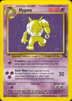Hypno 23/62 Unlimited Rare Fossil Pokemon Card MINT/NM - Image 1