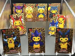 Pikachu Poncho FULL SET - Gold Cracked Ice Holo - Team Rocket Database (9 Cards) - Image 1